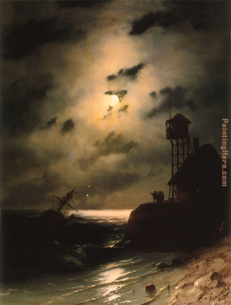Moonlit Seascape With Shipwreck painting - Ivan Constantinovich Aivazovsky Moonlit Seascape With Shipwreck art painting